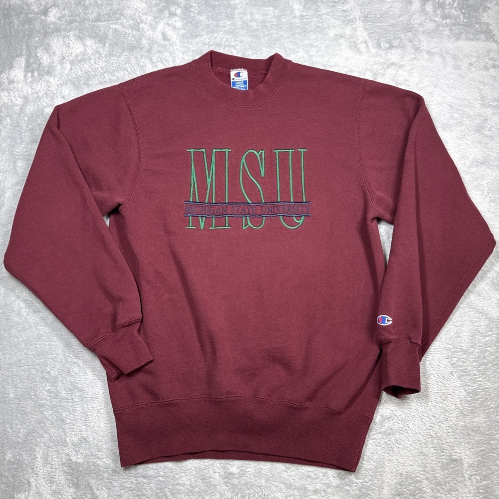 Vintage Champion Michigan State University Sweatshirt Men Large Maroon MSU 90s
